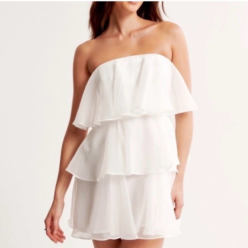 Abercrombie & Fitch White Strapless Tiered Mini Dress